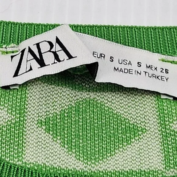 Zara Women's Green and Cream Cardigan, Lime Cream Cropped Button Up Top, Size Sm - Picture 6 of 8